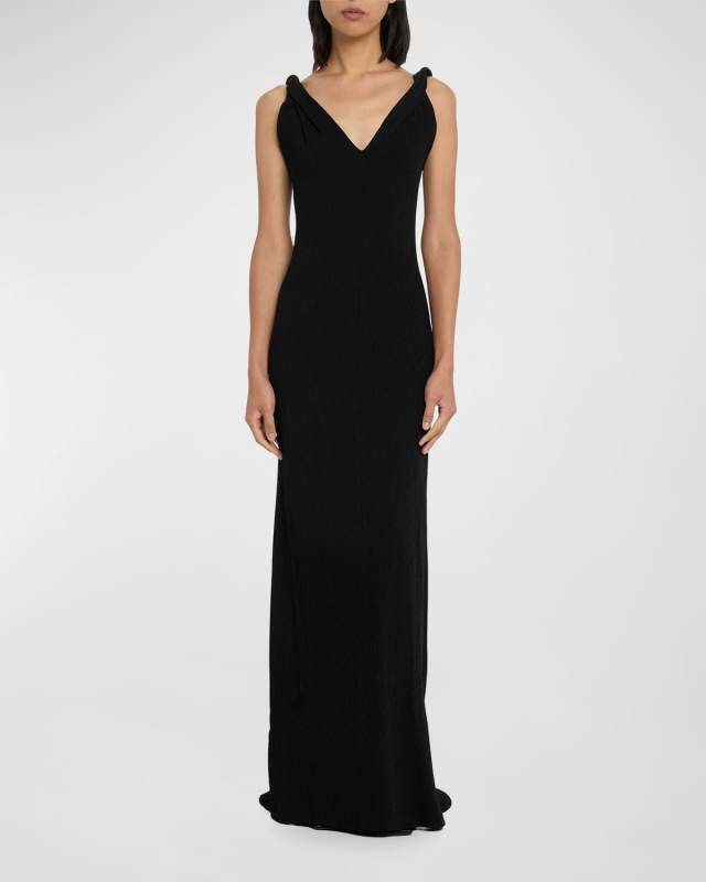 Column Gown with Pearlescent Chain Detail
